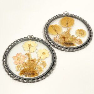 Lasting Impressions Dried Pressed Flowers Set of 2 in 4.5" Round Frames Vintage